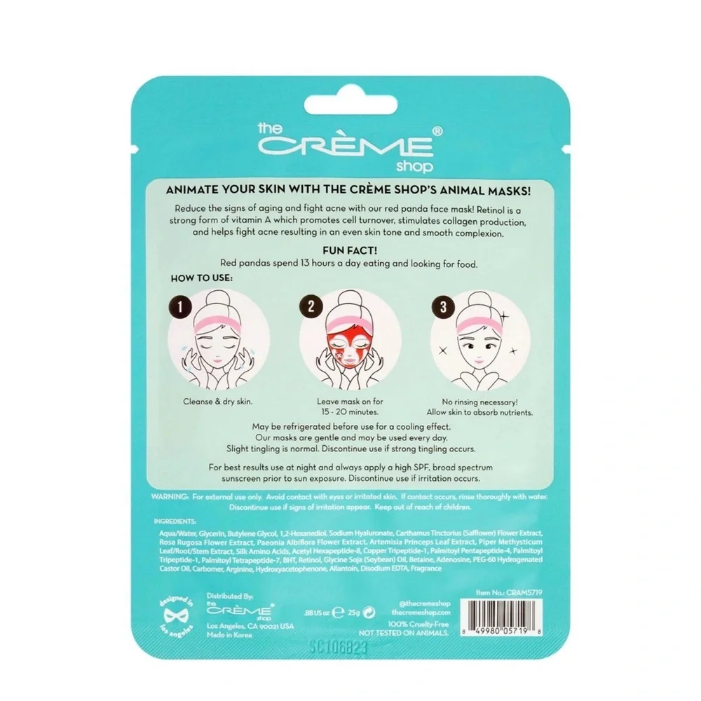 The Crème Shop Red Panda Face Mask (pack of 3)
